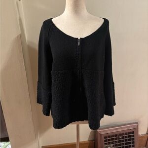 Sundance Black Chunky Knit Zip up Cardigan Sweater